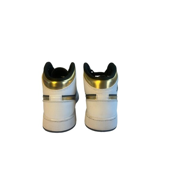 Nike Air Jordan 1 MID Shoes GS Sz 5Y WMNS Sz 6.5 White/Gold/Black 554725-190 - Picture 6 of 16